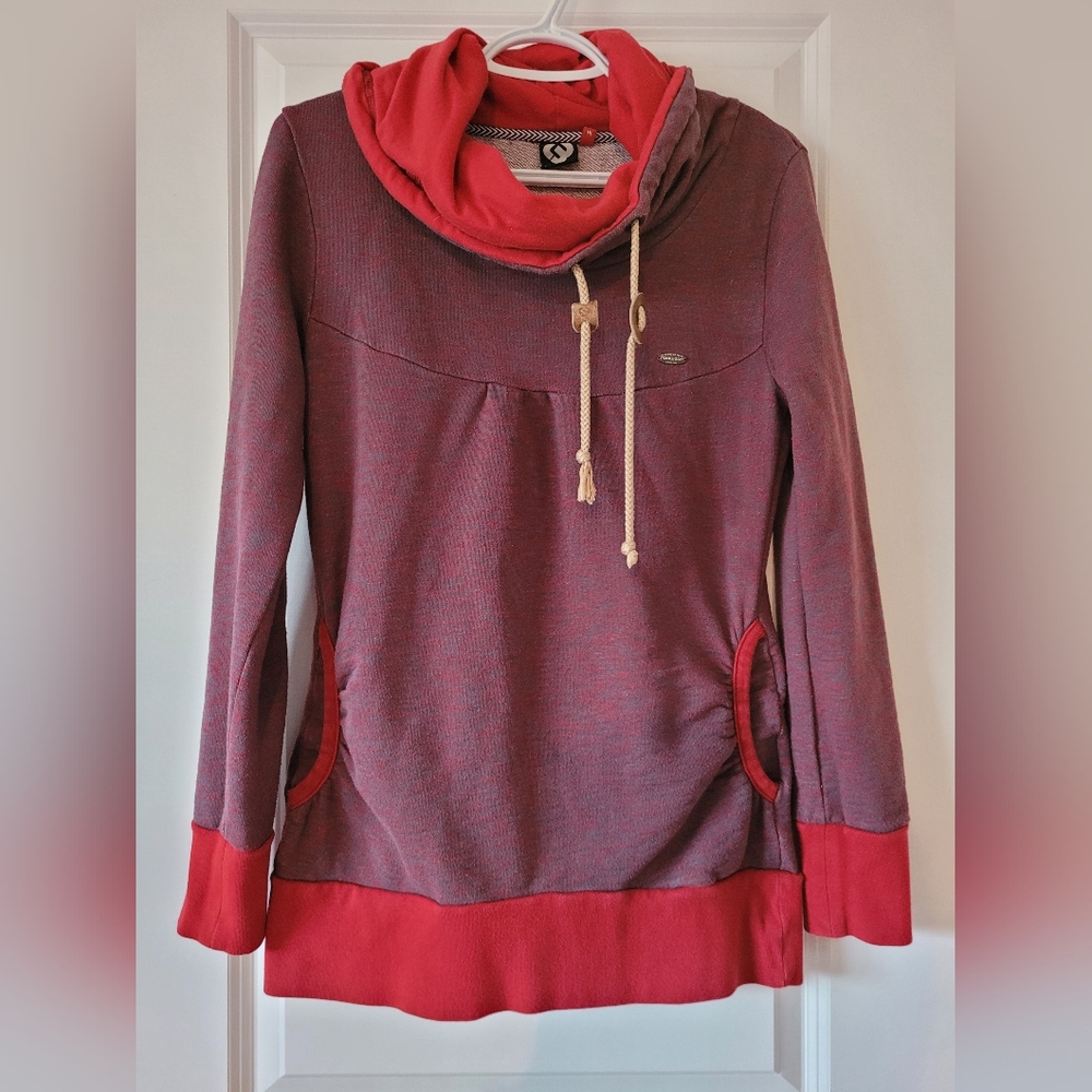 Ragwear Two Tone Red Funnel Neck Luxury Slim Fit Pullover Hoodie